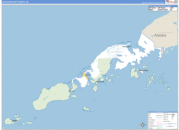 Aleutians East Borough (County), AK Carrier Route Wall Map
